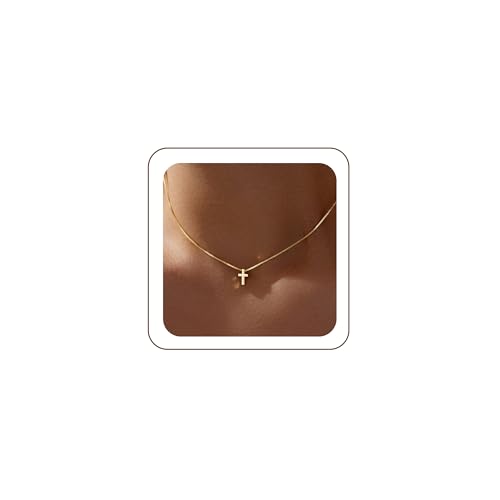 Poxtex Gold Cross Necklace for Women Teen Girls Dainty Cute 14K Gold Plated Small Cross Pendant...