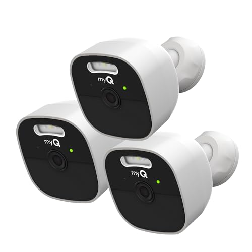 myQ Outdoor Battery Camera | 2K Camera, Color Night Vision, Spotlight, Motion Alerts, Live View with Two-Way Talk, Wireless, Weather-Resistant, Outdoor, White, 3 Pack