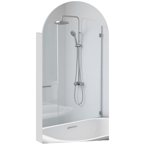 HOMCOM Bathroom Mirror Cabinet Wall Mounted, Modern Bathroom Wall Cabinet with Frameless Arch Mirror and Adjustable Glass Shelves, 40 x 12 x 80 cm, White - Cosy Home Interiors HOMCOM Bathroom Mirror Cabinet Wall Mounted, Modern Bathroom Wall Cabinet with Frameless Arch Mirror and Adjustable Glass Shelves, 40 x 12 x 80 cm, White