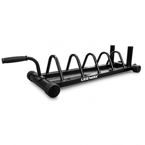 Image of LEEWAY Weight Rack for Home Gym with Barbell Stand | Gym Weight Plate Stand for Home | Heavy-Duty Steel Frame | Bumper Plate & Barbell Organizer | Compact Easy-to-Move Rack for Fitness Studio (Bumper Weight Rack)