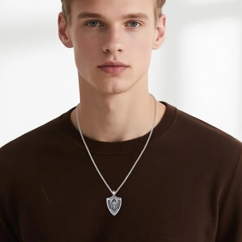 St Michael/Virgin Mary Necklace 925 Sterling Silver Amulet Coin Pendant Jewelry for Men Women2