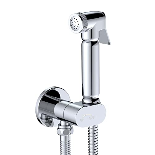 Douchette WC Bidet en Laiton Massif Chromé – Set Complet Soho Design avec Robinet d’arrêt Intégré, Flexible Métallique 120 cm, Montage G1/2”, Design Compact Moderne