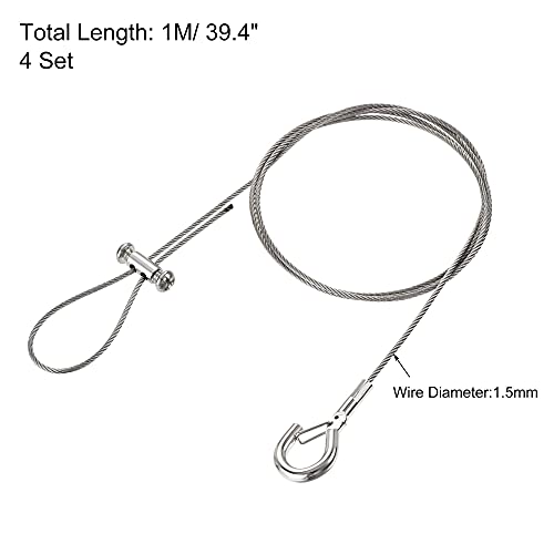 Image of uxcell Picture Hanging Wire Kit, 4Set 1M Adjustable Hanger Wire Hook for Home Art Gallery Picture Kit, Load 66 Lbs, with Horizontal Fixing Screws