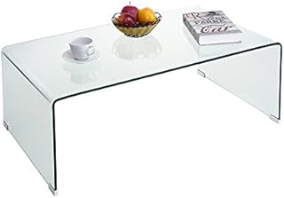 Inwellhome Modern Tempered Glass Coffee Table 10mm Thick Bent Curved Clear Glass Console Table 100x55x35.5cm