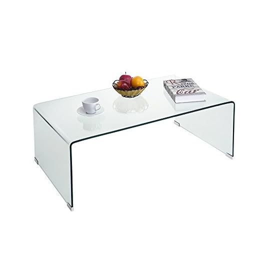 Inwellhome Modern Tempered Glass Coffee Table 10mm Thick Bent Curved Clear Glass Console Table 100x55x35.5cm