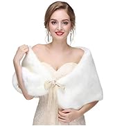 Yalice Women's Wedding Faux Fur Shawl and Wrap Bridal Fur Stole Cape Fur Scarf with Ribbon for Br...