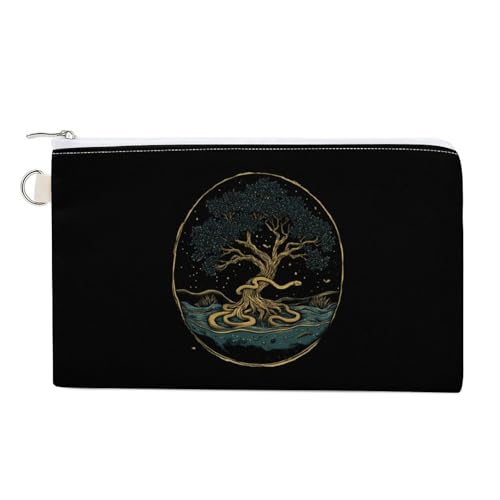 Life And Tree With Snakes Fashion Coin Purse Change Makeup Bag Canvas Pencil Pouch Travel