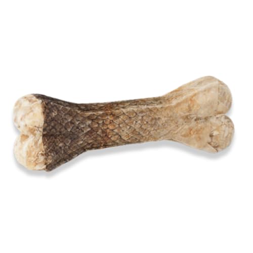 GUSTO PETS Kauknochen für Hund mit Lachs-Haut 12 cm - 100% Natürlicher Hundesnack aus Rinderhaut & Lachs, Ergänzungsfuttermittel, reich an Protein & Omega-3-Fettsäuren, Hergestellt in der EU