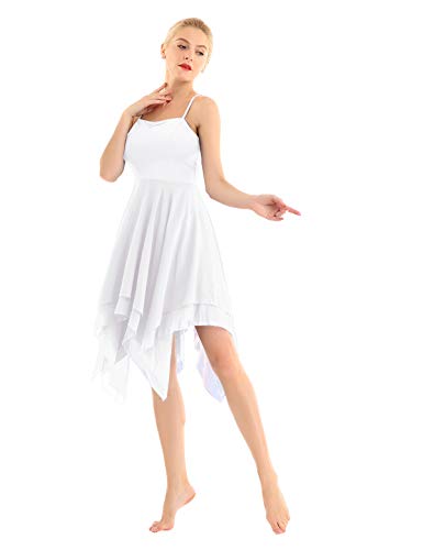 inhzoy Women's Elegant Modern Lyrical Dance Costume Dresses Asymmetric High-Low Contemporary Dancing Dress White Medium