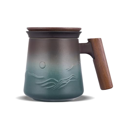 Zens Embossed Ceramic Tea Mug With Infuser And Lid