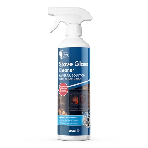 Stove Glass Cleaner 500ml for Wood Burner & Log Burner Fast-Acting Spray Removes Soot Tar & Smoke Residue Restores Shine & Clear View of Flames Safe Wood Stove & Fireplace Glass Cleaner