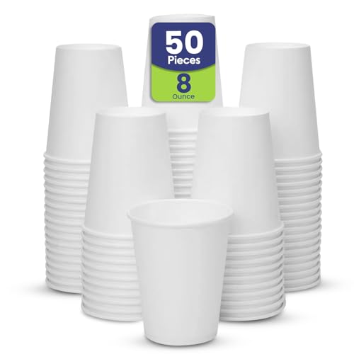 SNH Packing 8oz (Pack of 50) Heavy Duty White Coffee Disposable Cups - Single Wall Paper Cups for Expresso Tea Cup Coffee Cups & Water Cup - Perfect for Home Parties & Offices