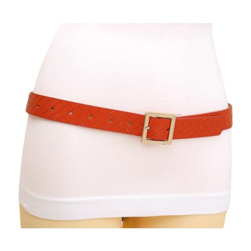 Women Fashion Basket Weave Band Belt Hip High Waist Gold Metal Buckle S M Orange z0034