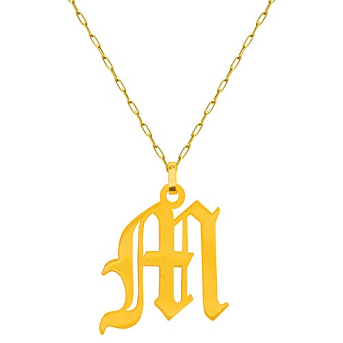 14K Genuine Gold Old English Initial Charm Necklace4