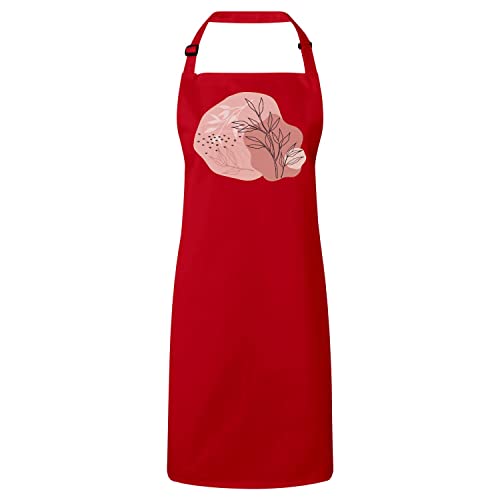 Tablier cuisine rouge feuilles tropicales pour repas et barbecue