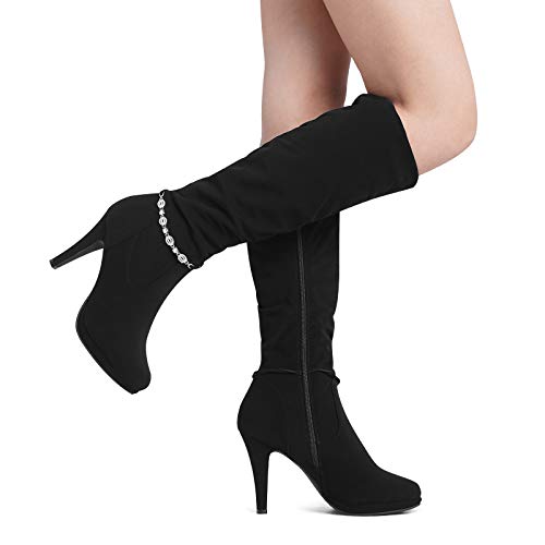DREAM PAIRS Women's Knee High Platform Heel Boots,Size 9.5,Black/Nubuck,SARAH-MID