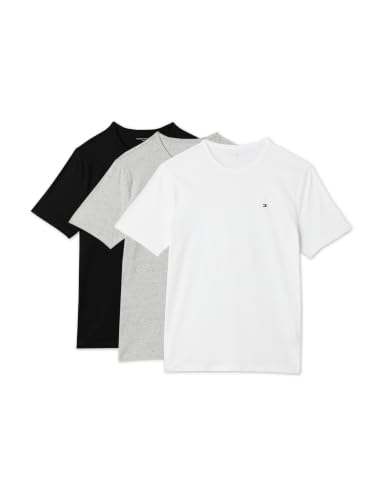 Tommy Hilfiger Herren 3er Pack T-Shirts Kurzarm mit Rundhalsausschnitt, Mehrfarbig (Grey Heather/Black/White), S – Ansicht 1