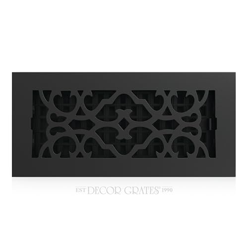 Decor Grates Cast Iron Victorian Decorative Air Vent Cover 4x10 Floor Register – Adjustable Control Lever – AC Floor Vent Covers for Home Floor Vents – Fits 4 x 10 Inch Opening – Black (AC410-BLK)