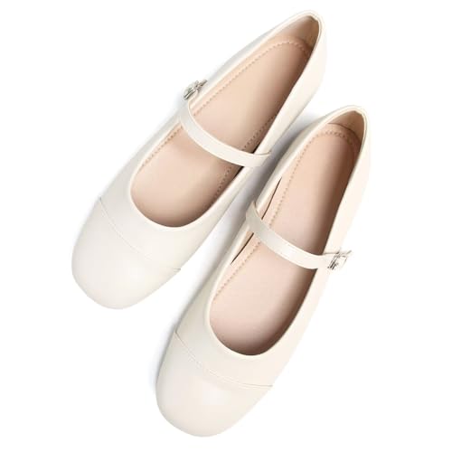LUXINYU Women Mary Jane Flats Comfortable Leather Shoes Adjustable Buckle Straps Low Heel Round Toe Ballet Flats Work Casual Shoes3