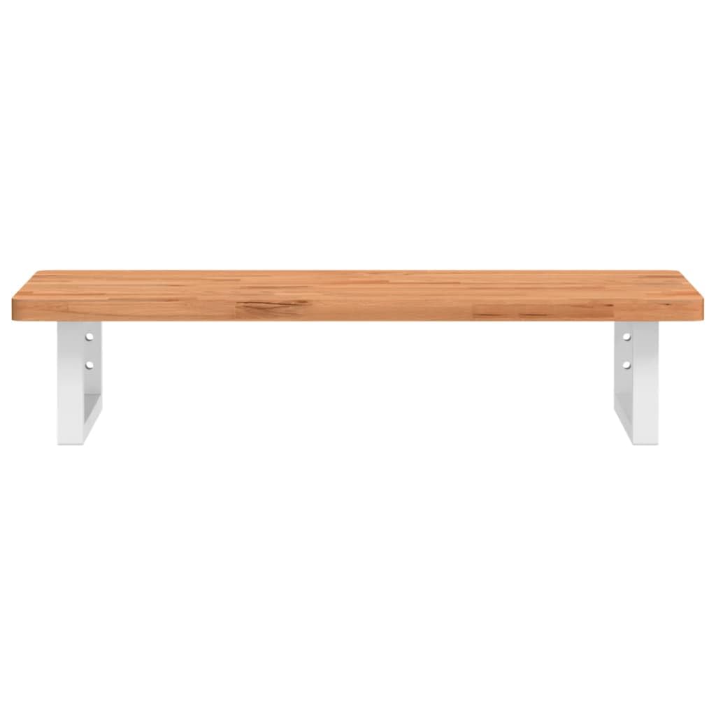 Scaffale per lavandino, montaggio a parete, in acciaio e legno massello di faggio, 80 x 40 cm, con 2 supporti bianchi, salvaspazio per bagno, ripiano stabile per lavabo e mobili da bagno