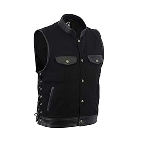 Heren lederen afwerking en denim biker stijl gilet