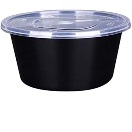 Kwueiit50個-蓋付き使い捨てプラスチックデリ食品保存容器、蓋付き電子レンジ対応ボウル、黒い食品保存容器、漏れ防止、食事準備、ピクニック、テイクアウト、旅行、果物、スナック、または液体に最適 (1250ml)