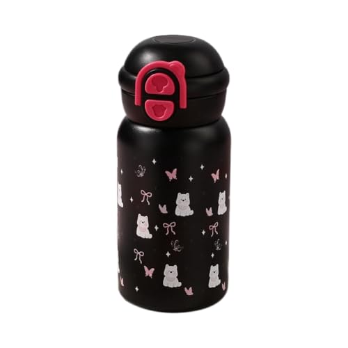 Bottiglia DAcqua In Acciaio Inossidabile con Cannuccia da 500 Ml Tazza Kawaii Isolata Sottovuoto nero