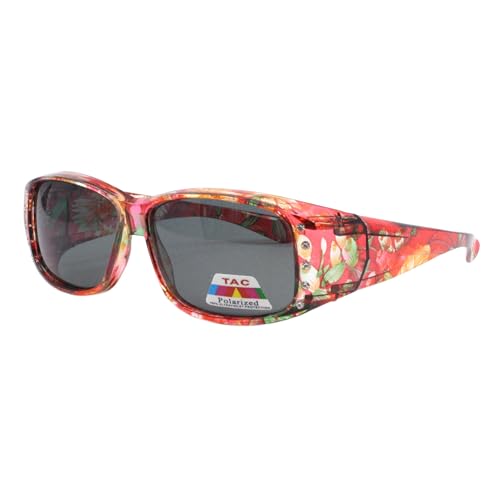 Womens Fit Over Glasses Polarized Sunglasses Rhinestones Floral