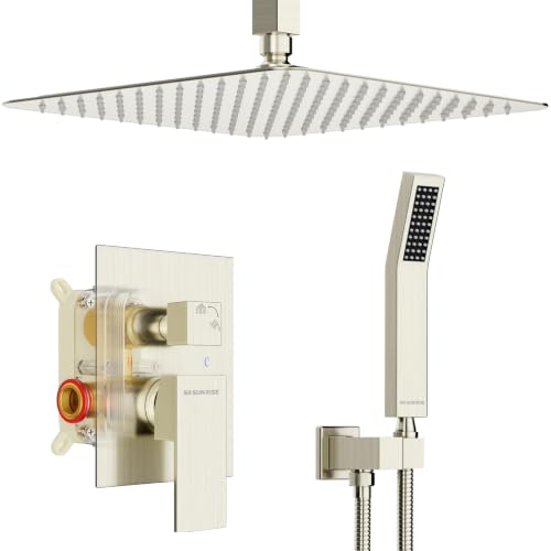 Image of SR SUN RISE 12 Inch Ceiling Mount Rain Shower System,Brushed Nickel
