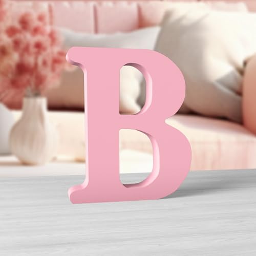 Image of Aruatu 6 Inch Pink Wood Letters Unfinished Wood Letters for Wall Decor Decorative Standing Letters Large Letters for wall Decoration for Craft Home Party Projects (B)