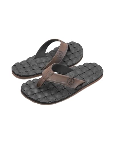 Image of Volcom Men's Recliner Sandals - Water-Friendly Flip Flops with Recliner Comfort Foam Footbed, Black Combo, 10