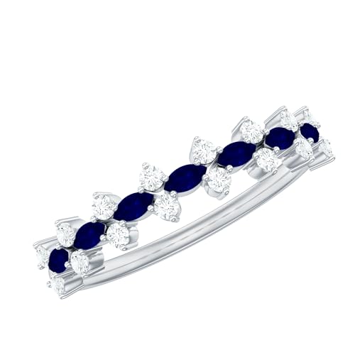 Natural Blue Sapphire Diamond Eternity Ring For Women, AAA Quality, Marquise Sapphire Wedding Band - Ready To Gift