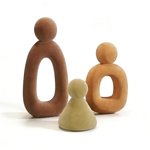 FJSPERM Figuras modernas para decoración familiar, juego de 3 esculturas abstractas, estatuas minimalistas de resina, decoración para salón, mesa de café, TV, armario, escritorio, estantería (beige
