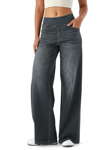 LaiEr Pantalon en Denim à Jambe Large pour Femmes,Taille Haute,Jambe Droite,Coupe Ample,Jeans décontractés très Extensibles pour Le Yoga,Le Fitness,Les...