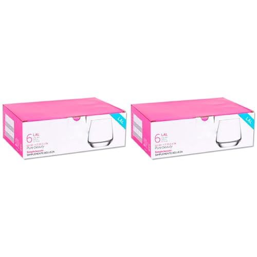 Tradineur Lal Lot de 2 boîtes de 6 verres, capacité 345 ml, fabriqué en verre résistant, passe au lave-vaisselle, dimensions env. Ø 7 x 9 cm, 12 unités...