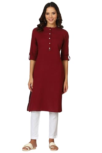 Image of W for Woman Lilac Mandarin Collar Cotton Blend Straight Kurta