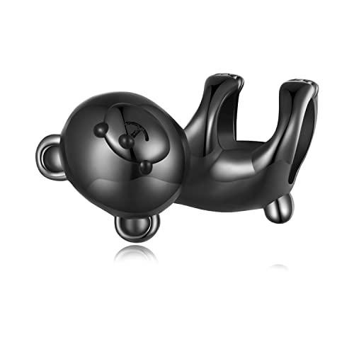 Breloque en perles d'animaux chat noir argent pour le quotidien