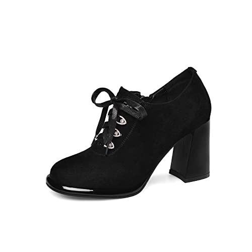 TinaCus Women's Round Toe Suede Leather Handmade Side Zipper Sleftie Pump Shoes with High Chunky Heel