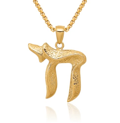 14K Solid Yellow Gold Jewish Chai Hebrew Long Life Necklace Judaica Religious Chain Pendant Israel Charm