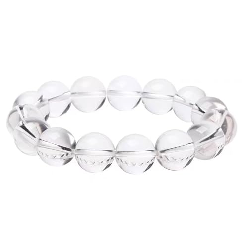 HHCTEBEC Bracciale in Quarzo Ialino, Braccialetto di Cristallo Curativo Naturale per Donne E Uomini, Braccialetto di Perline Rotonde, Braccialetto di Perline di Pietre Preziose,14mm
