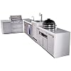 Mont Alpi Premium 4-Burner 82"x161" L-shaped Deluxe Stainless Steel Modular Outdoor Kitchen Island BBQ Gas Grill + Beverage Refrigerator Faucet Sink + Kegerator + Kamado + Storage Drawers & Cabinets