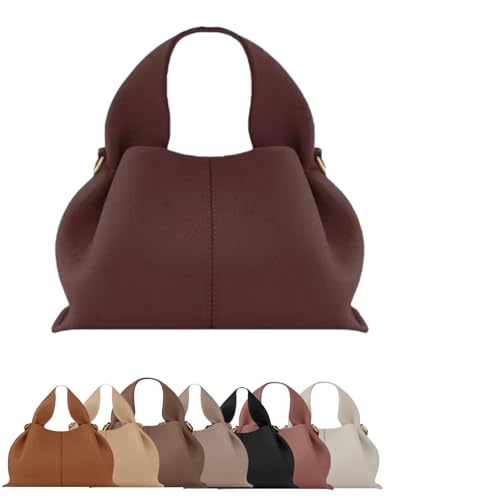 JohSahn Bolso de mujer con diseño de dumping, bolso de piel sintética con correa de hombro desmontable, bolso simple y elegante, resistente al desgaste y fácil de limpiar., granate, L 32*16*19CM