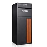 BELOFAY Floor Mounted Parcel Box, Lockable Outdoor Parcel Delivery Box, Weatherproof Steel Drop Box with Flip Lid & Secure Front Door Access, Black, 38D x 45W x 102.4cm