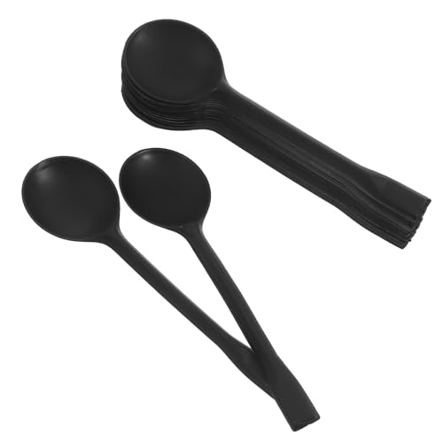 iplusmile 100個 使い捨てデザートスプーン 黒色プラスチック製 厚手パーティーケーキ用フォークスプーン 独立包装 アイスクリームや前菜に