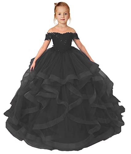 Christmas Flower Girl Dress For Wedding Kids Button Draped Tulle Ball Gowns For Kids Black Us8 #TOP7