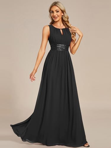 Ever-Pretty Kleider für Hochzeitsgäste Maxi Halterneck Lang Chiffon Abendkleid Ärmellos A-Linie Schwarz 36