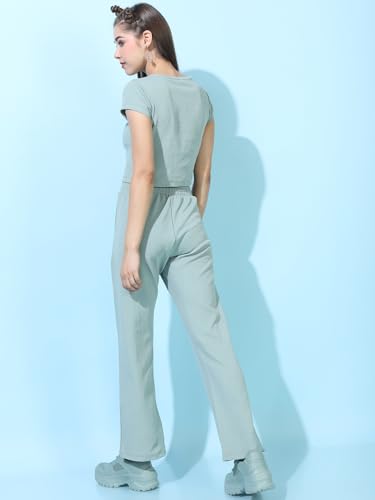 Image of Tokyo Talkies Chic Crop Top & Drawstring Trousers Co-ord Set | Cap Sleeves | Stylish | Perfect for Casual Outings & Vacations | Women Co-Ord Set | Co ord set for women