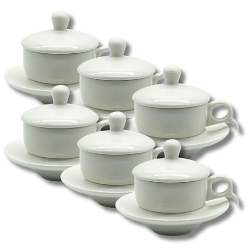 LEONARDO LUXURY HOME DESIGN Set 6 Tazze da Caffè Impilabili con 6 Piattini 6 Coperchi Coordinati Porcellana Finitura Liscia e Raffinata Elegante Idea Regalo