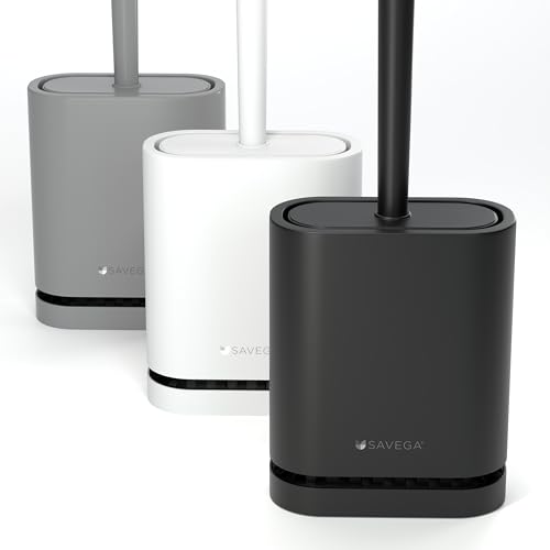 SAVEGA – Klobürste aus Silikon – Toilettenbürste für die Wandmontage – WC Bürste ohne Bohren - Klobürstenhalter - Toilet Brush - WC Bürstengarnitur – Toilettenbürstenhalter - Toilet Brush (Schwarz)