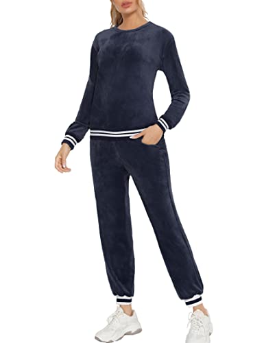 Enjoyoself Survêtement Ensemble Femme Velours Sportswear Sweat Suit Velours Manches Longues Sweatshirts Pantalon Pyjama D'Intérieur Col Rond Casual Gym Yoga...